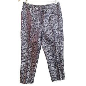 Rena Rowan Women's Silk Rose Brocade Dress Pants Size 8 Navy Blue Silver Elegant